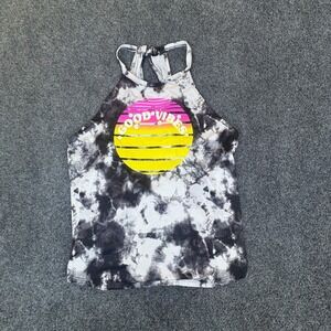 Good Vibes Tank Top Womens Large 11-13 White Black Tie Dye Graphic Racerback